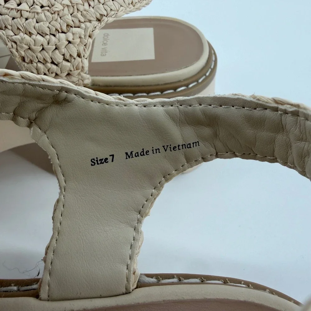 Dolce Vita Womens 7 Cream Platform Fisherman Sandals Woven Lug Sole Raffia